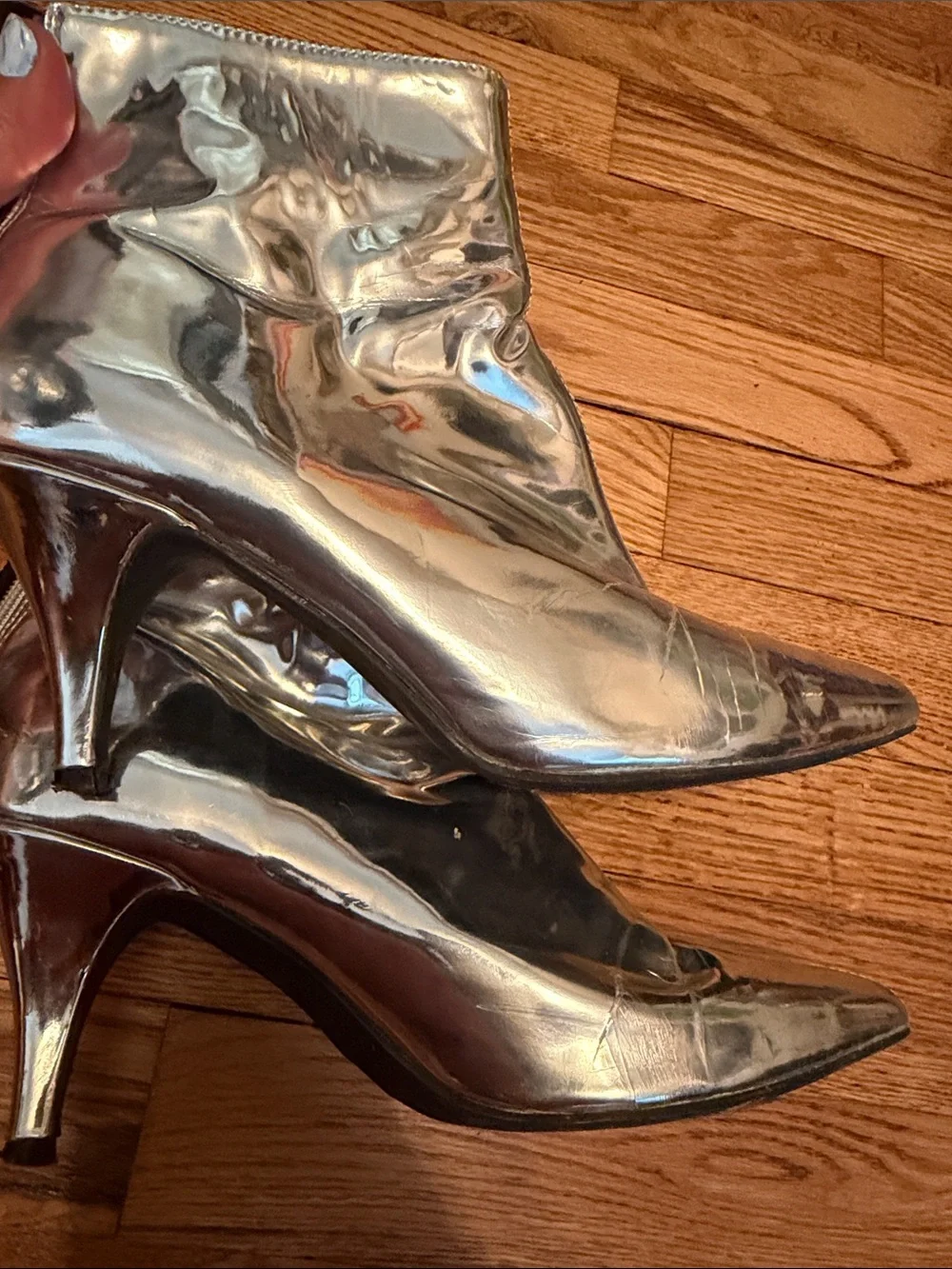 Urban Outfitters Mirrored Silver Pointed Ankle Booties